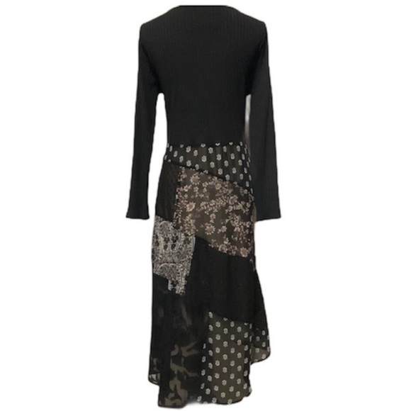 Anthropologie Maeve A Line Belle Noir Patchwork Lace Up Midi Dress Black medium - Picture 4 of 7